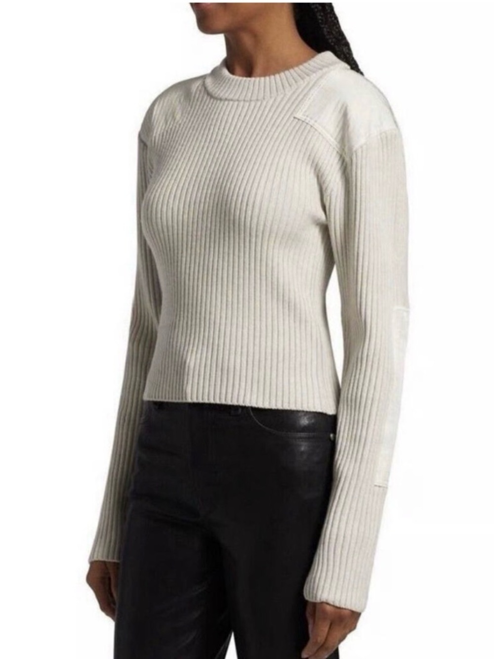 NWOT rag & bone Nikole Satin Paneled Ribbed Crewneck Wool Sweater Size Medium
